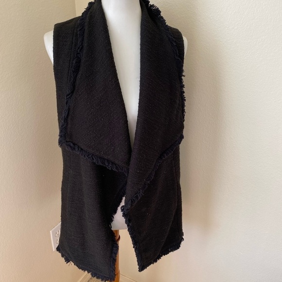 Club Monaco Women’s Fringe Detail Long Open Vest Black Size S - Picture 1 of 8